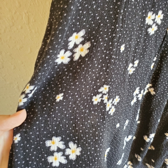 AE Black Floral Polka Dot Mini Twist Front Dress - Picture 4 of 9